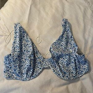 Hollister White Bikini Top with Blue Floral Trim